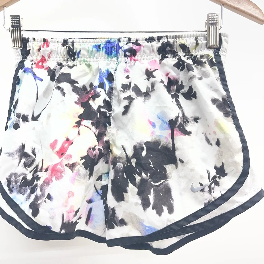 Nike Women's White Floral-Print Athletic‎ Shorts with Black Trim